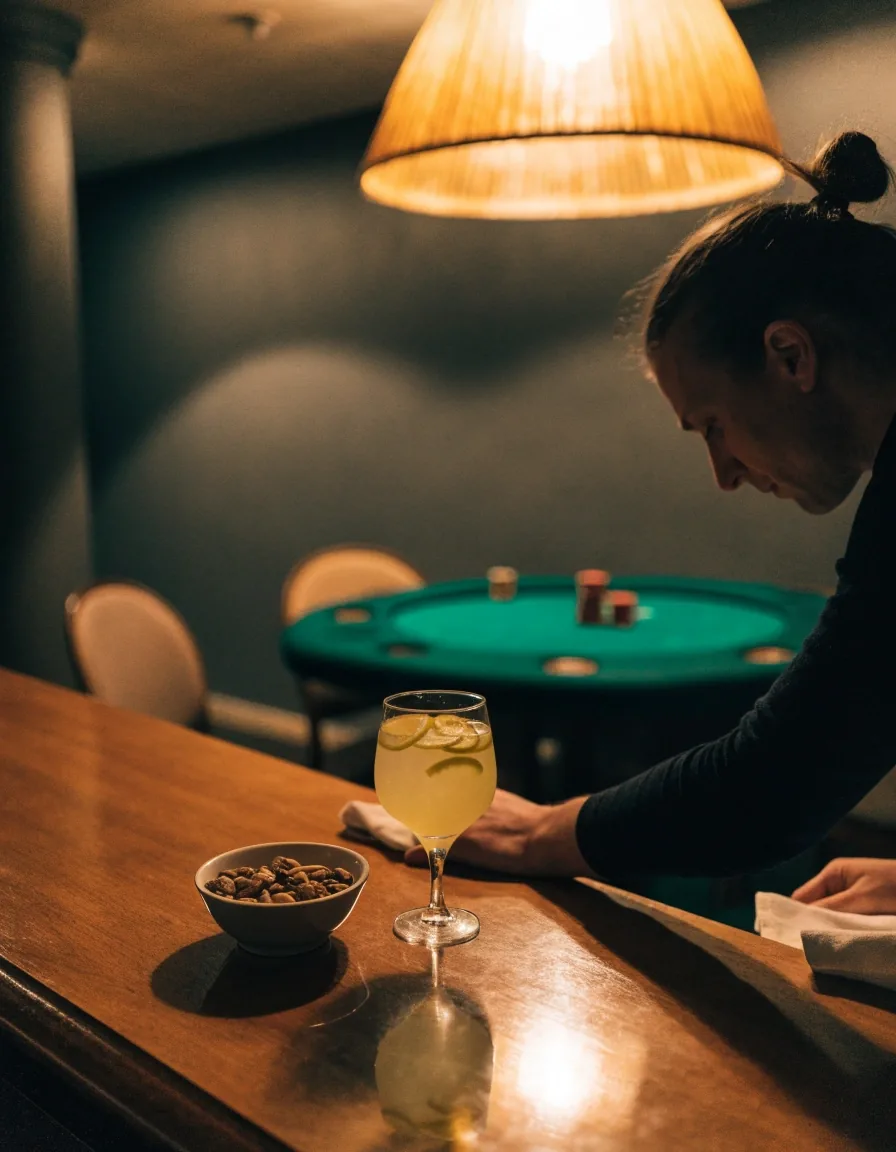 Bar v lounge kavárně Polní Pavilon při podvečerním světle